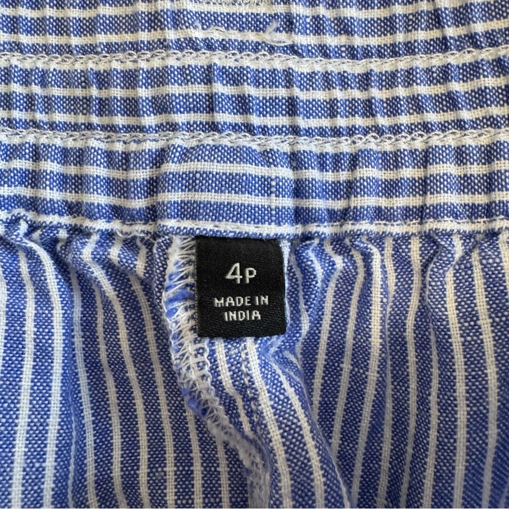 Talbots Easy Drawstring Shorts 4P Blue White Stripe Linen Cotton Summer - Picture 6 of 16